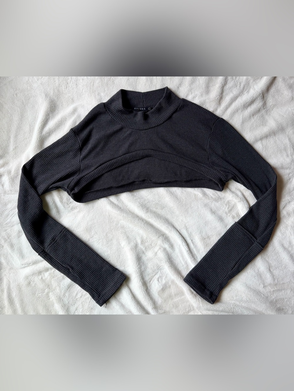 Noctex Ribbed Mock-neck Crop Layered Long-Sleeve Top Shrug Bolero